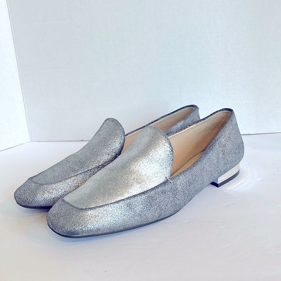 NINE WEST Silver Sparkle Loafer with Silver Heel-Size 9.5 - Picture 1 of 8